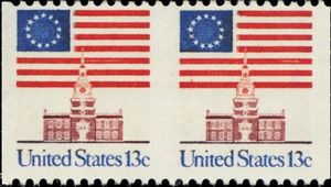 13 Star Flag over Independence Hall