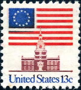 13 Star Flag over Independence Hall