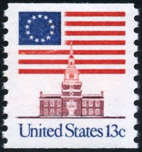 13 Star Flag over Independence Hall