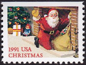 Santa Claus Leaving by Chimney