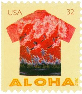 Aloha Shirt with Surfers & Palm Trees