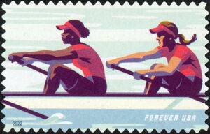 Women's Rowing (Red Shirts with Oar in Water)