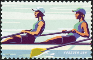 Women's Rowing (Blue Shirts with Oar in Water)